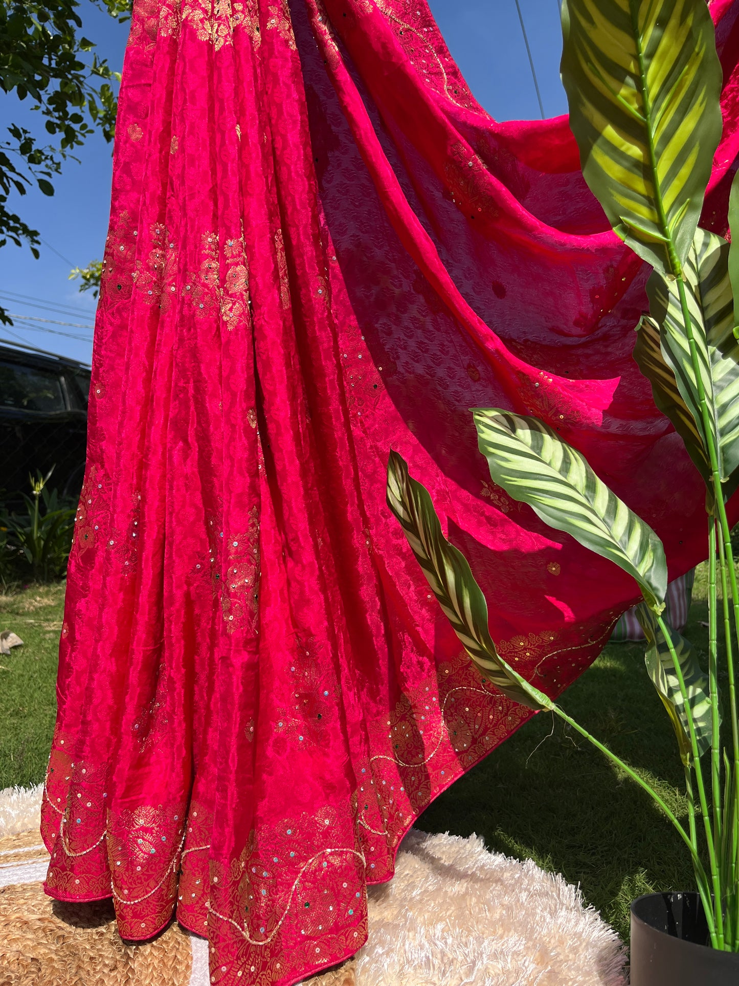 Elegant Pure Dola Silk Saree with Sequence Handwork | Lightweight Saree for Comfort