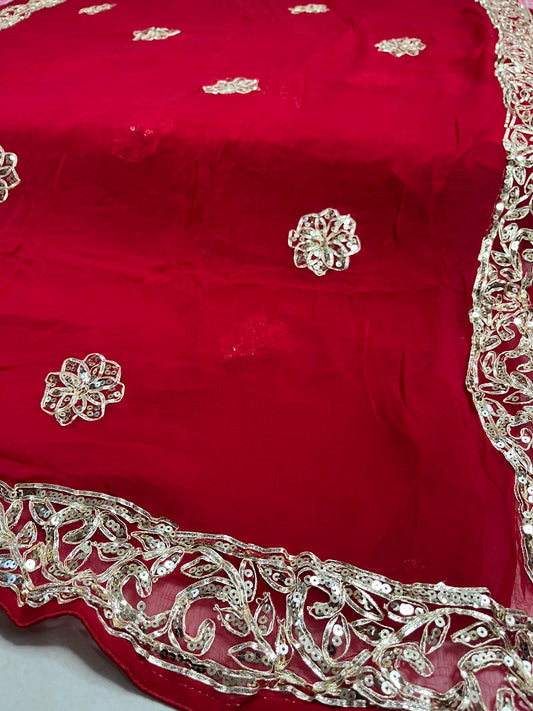 Exquisite Handwork Saree: Pure Diamond Chiffon with Kacha Gotta Butti Detailing