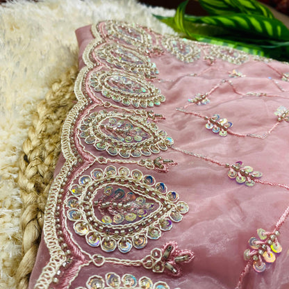Pure Glass Tissue Handwork Saree in Baby Pink: Luxury Designer Saree for Weddings