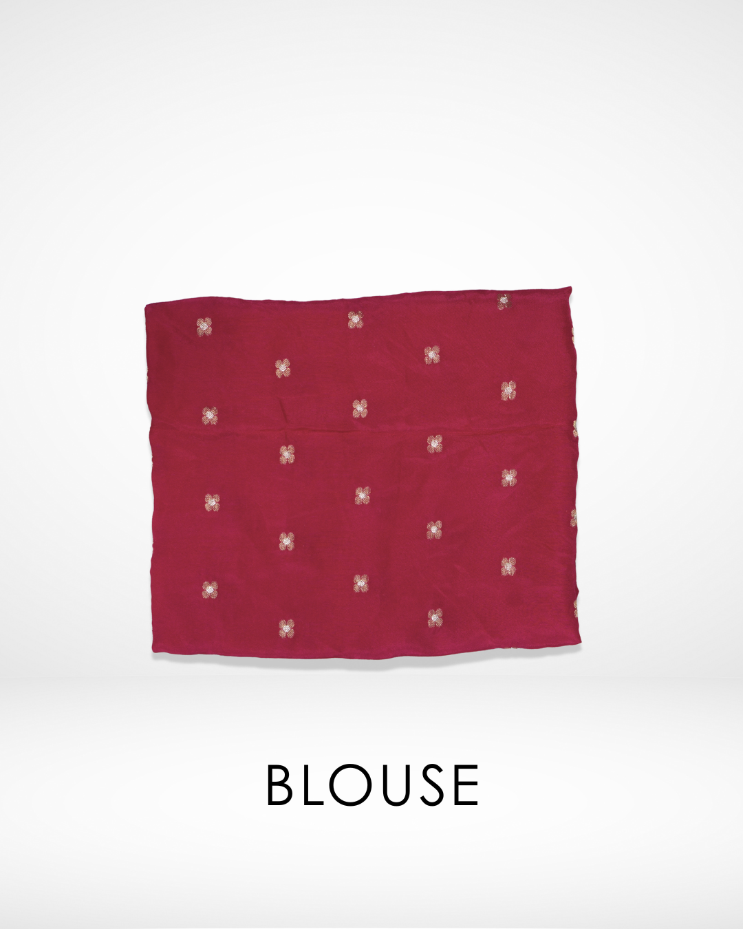 Red blouse fabric with delicate gold woven floral motifs, designed to complement Amai Jaipur’s handcrafted georgette saree collection, perfect for festive wear, party sarees, and elegant ethnic fashion.