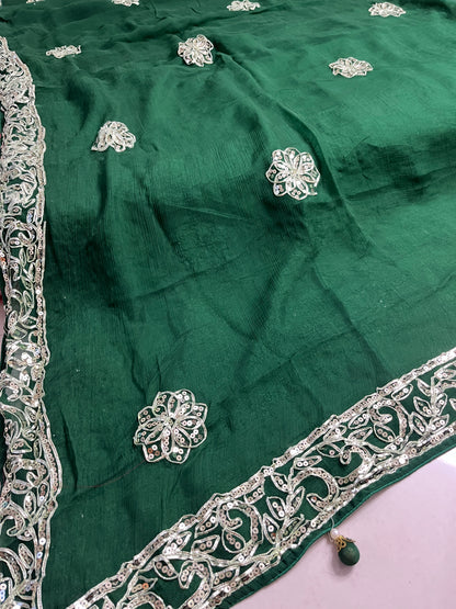 Exquisite Handwork Saree: Pure Diamond Chiffon with Kacha Gotta Butti Detailing