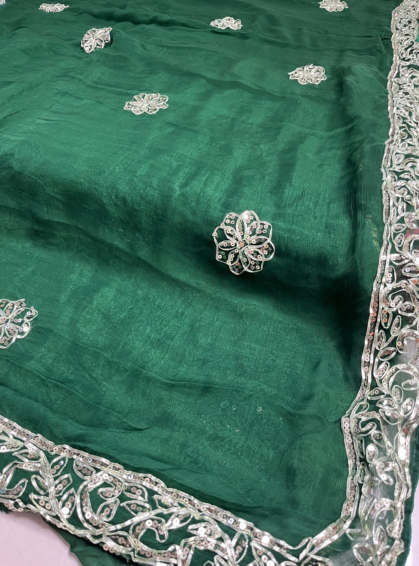 Exquisite Handwork Saree: Pure Diamond Chiffon with Kacha Gotta Butti Detailing