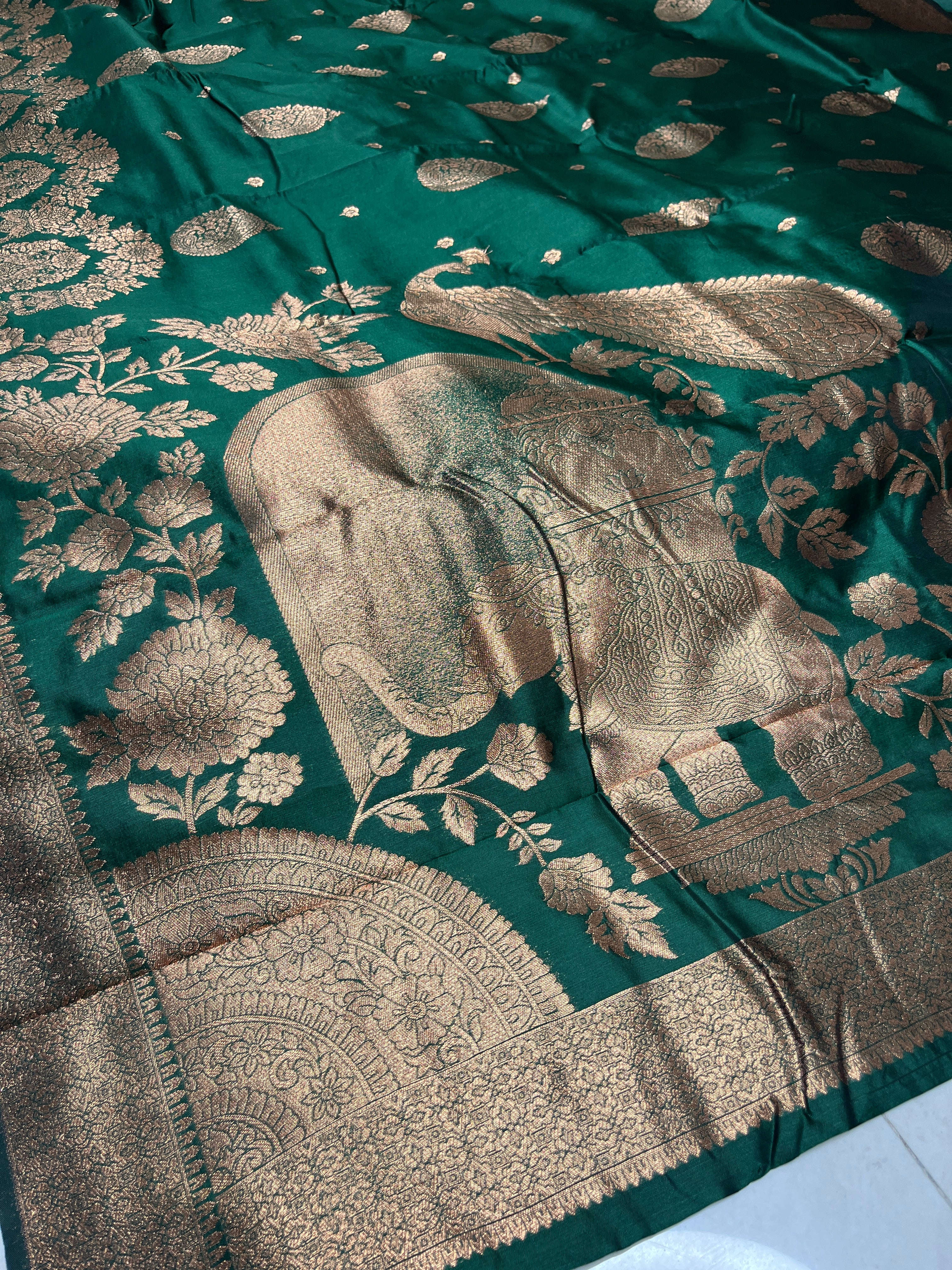 Luxurious Silk Saree with Intricate Peacock Motif & Heavy Zari Work | Festive Events Amai Jaipur