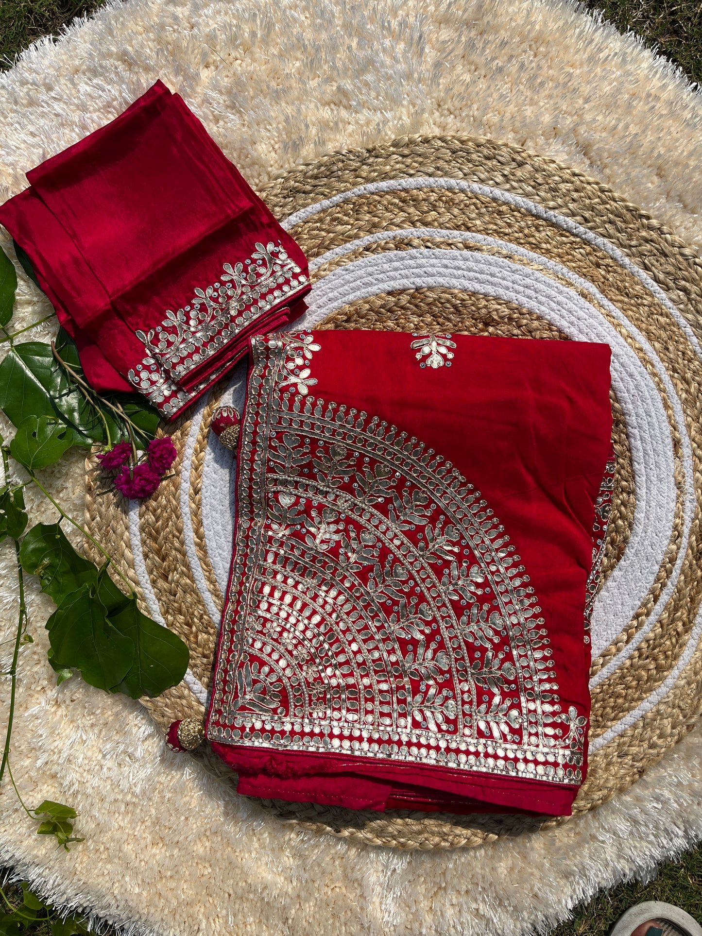 Regal Red Designer Saree in Pure Upada Silk with Heavy Gotta Patti Handwork