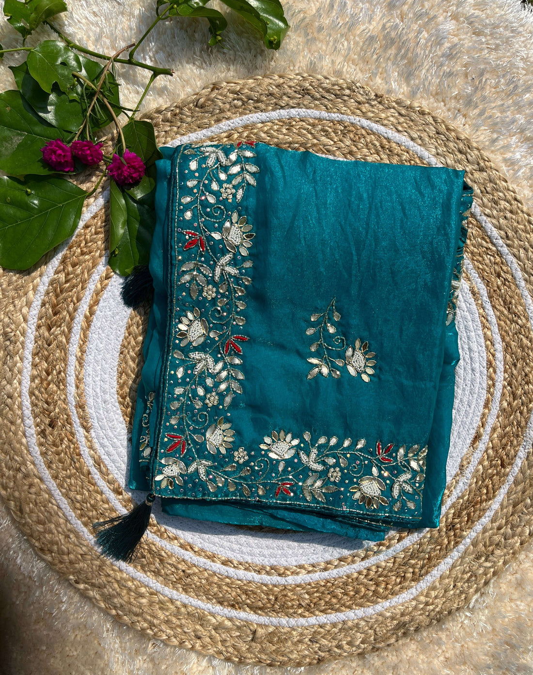 Exquisite Handwork Saree: Pure Cosmos Saree with Gotta Patti & Kardhana Embroidery Amai Jaipur