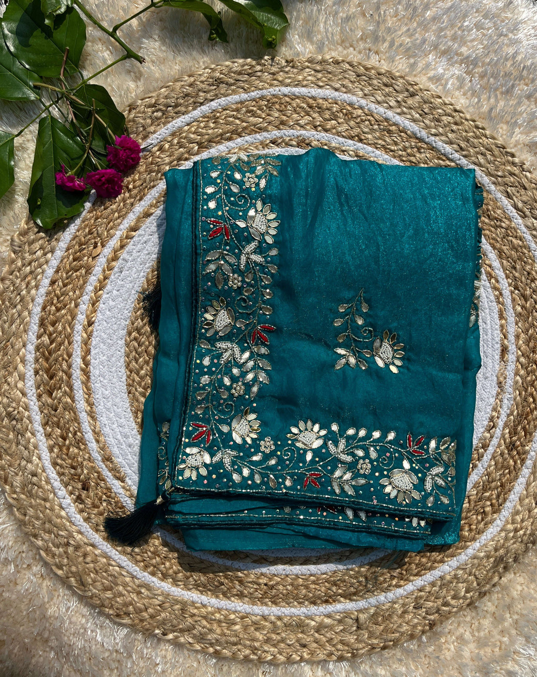 Exquisite Handwork Saree: Pure Cosmos Saree with Gotta Patti & Kardhana Embroidery Amai Jaipur