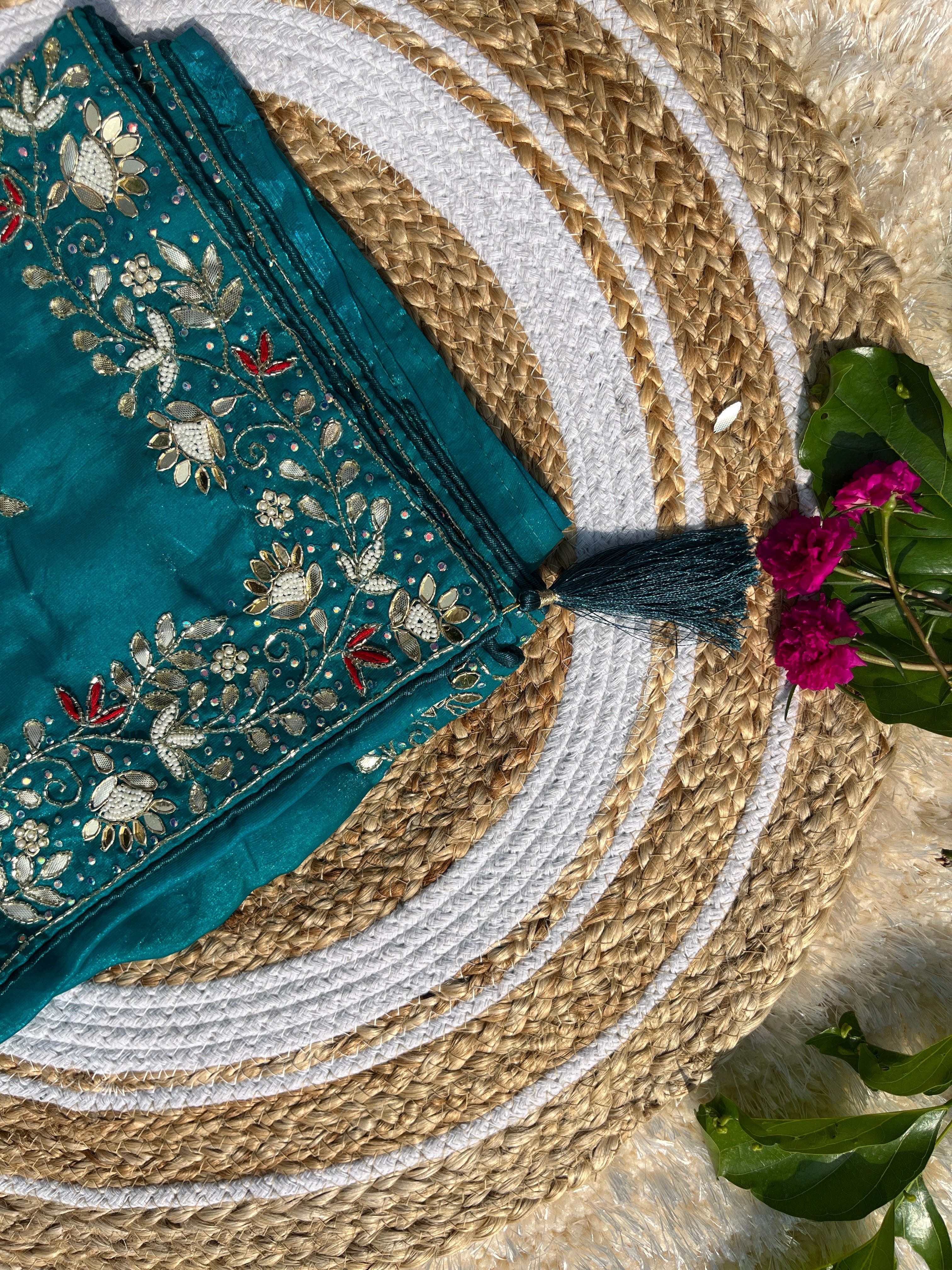 Exquisite Handwork Saree: Pure Cosmos Saree with Gotta Patti & Kardhana Embroidery Amai Jaipur
