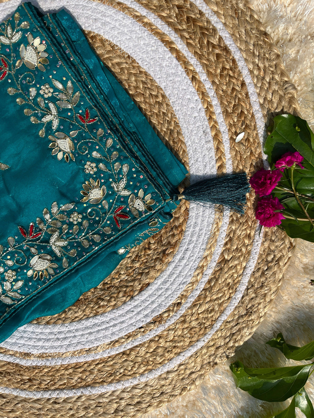 Exquisite Handwork Saree: Pure Cosmos Saree with Gotta Patti & Kardhana Embroidery Amai Jaipur