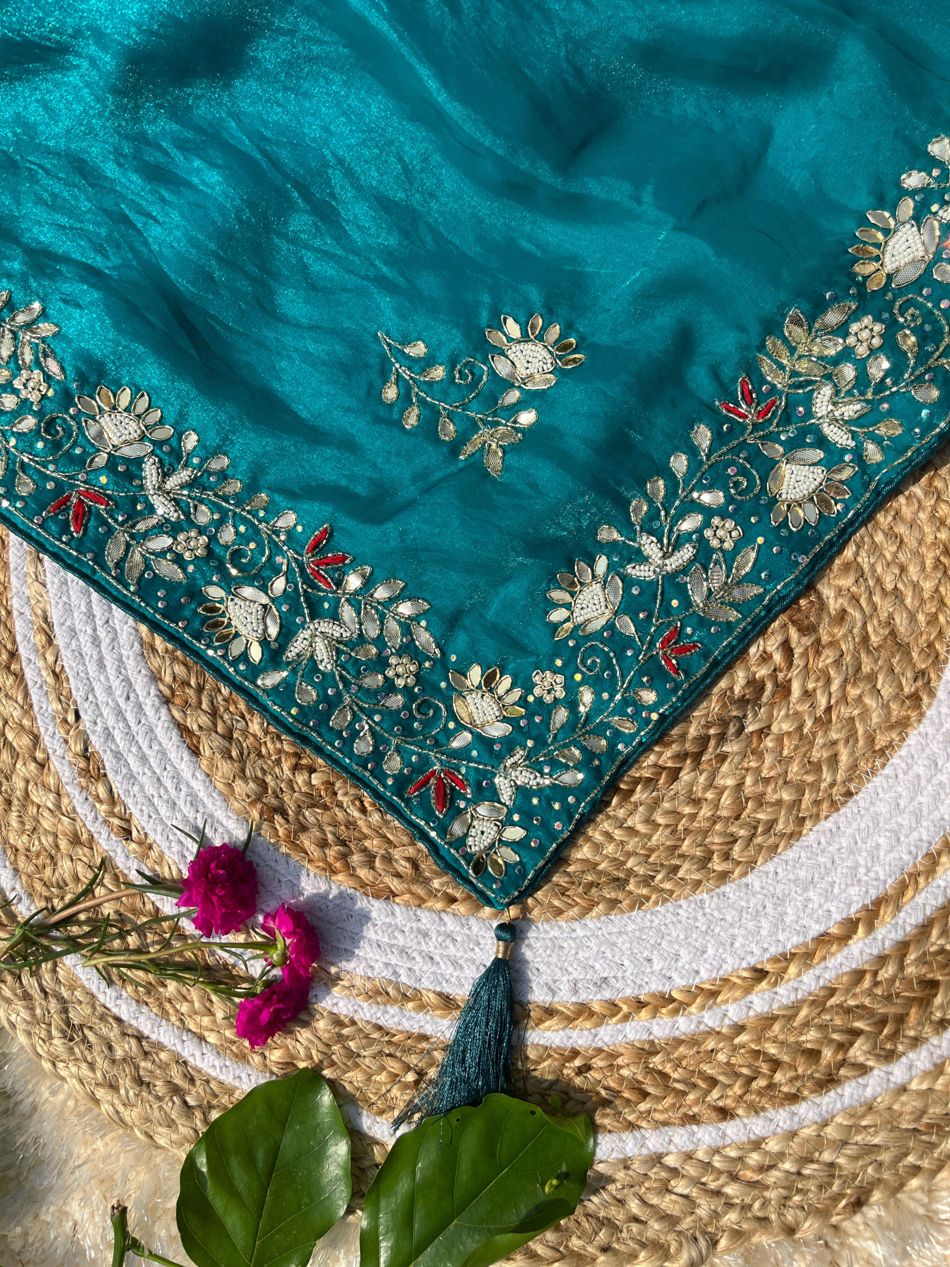 Exquisite Handwork Saree: Pure Cosmos Saree with Gotta Patti & Kardhana Embroidery Amai Jaipur