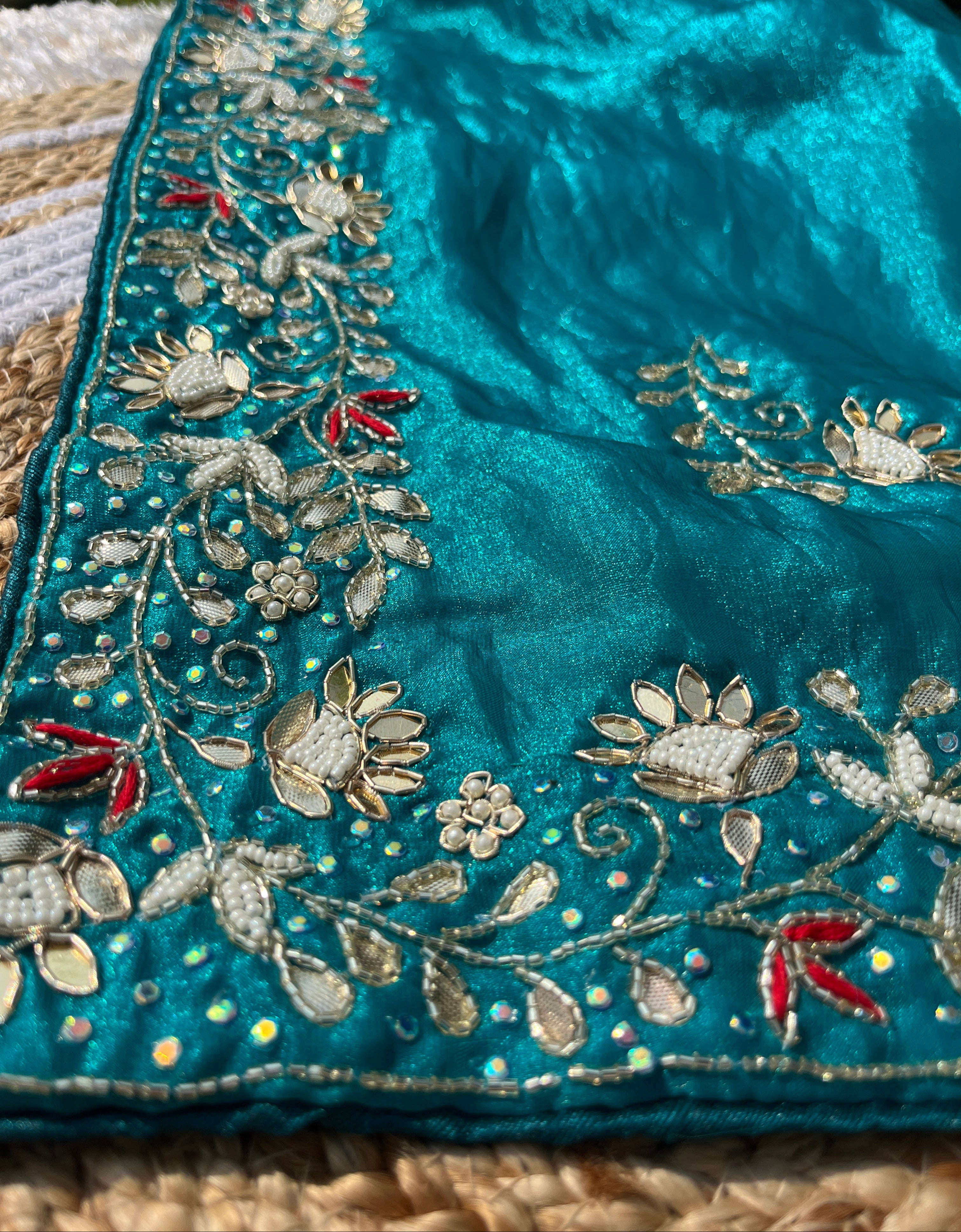 Exquisite Handwork Saree: Pure Cosmos Saree with Gotta Patti & Kardhana Embroidery Amai Jaipur