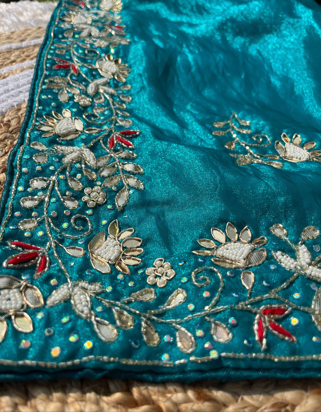 Exquisite Handwork Saree: Pure Cosmos Saree with Gotta Patti & Kardhana Embroidery Amai Jaipur