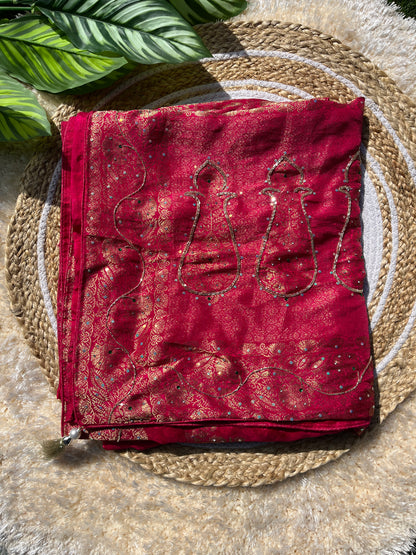 Elegant Pure Dola Silk Saree with Sequence Handwork | Lightweight Saree for Comfort