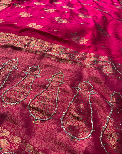 Elegant Pure Dola Silk Saree with Sequence Handwork | Lightweight Saree for Comfort