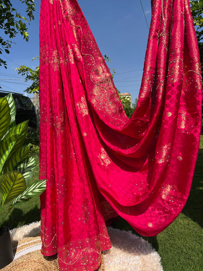 Elegant Pure Dola Silk Saree with Sequence Handwork | Lightweight Saree for Comfort