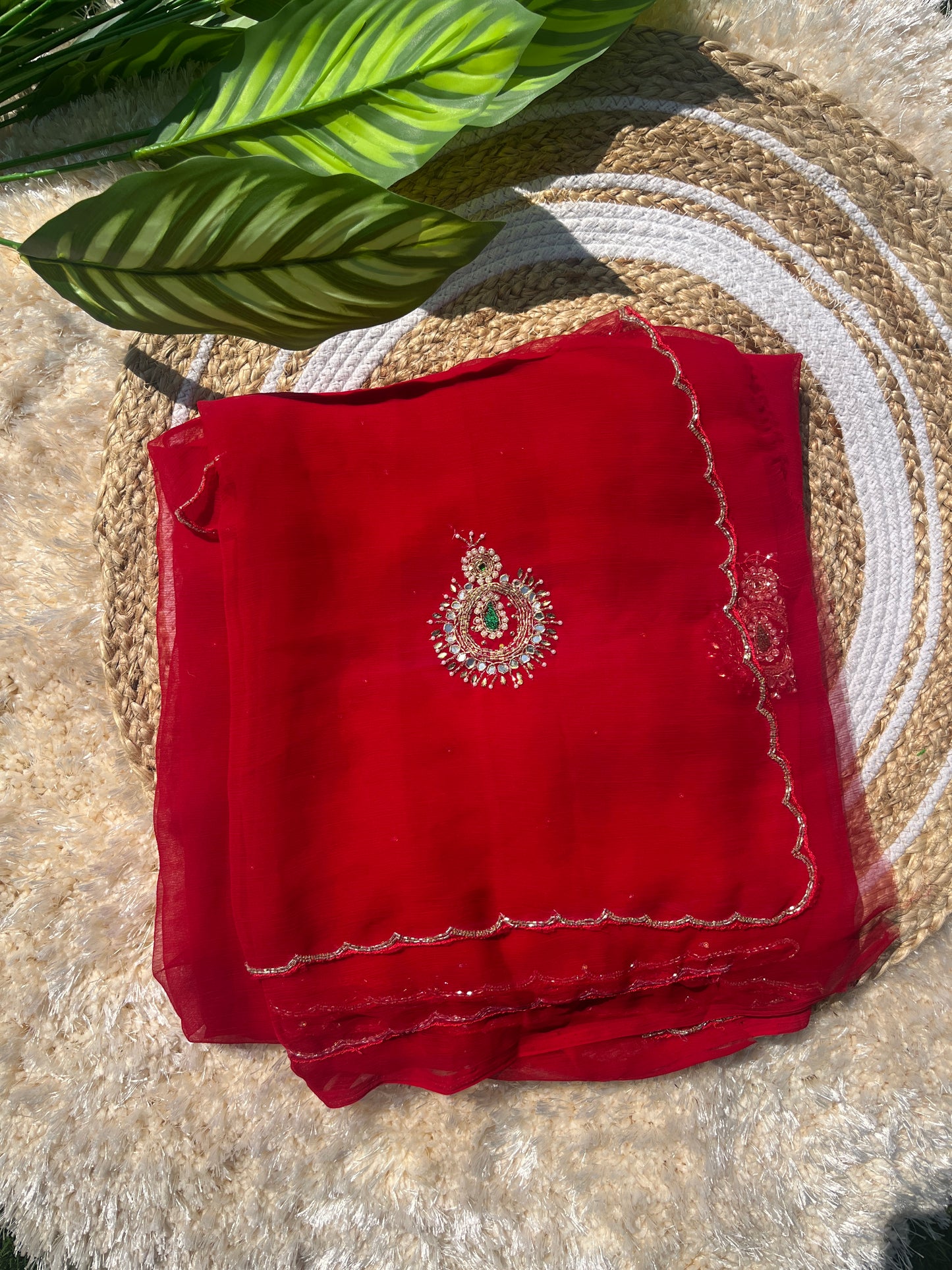 Luxurious Soft Chiffon Saree with Intricate Kardhana & Moti Handwork | Lightweight Saree