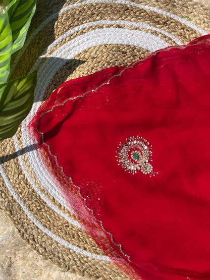 Luxurious Soft Chiffon Saree with Intricate Kardhana & Moti Handwork | Lightweight Saree