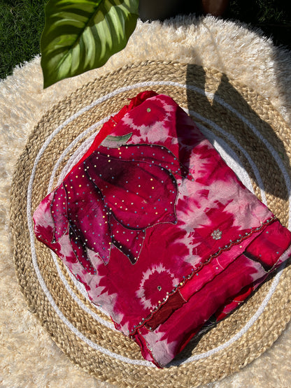 Elegant Pure Chinon Saree with Sequence Handwork & Artistic Cut-Work Pallu