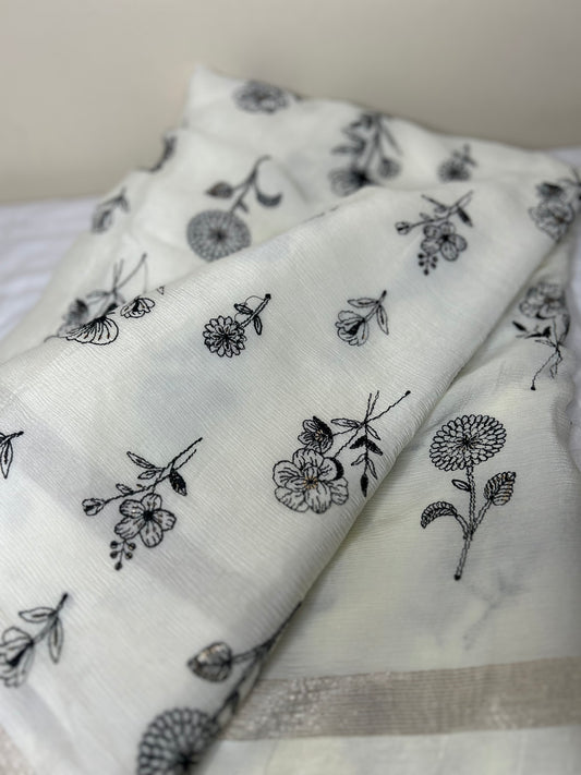 Luxurious Pure Chinon Saree with Delicate Handwork Saree Embroidery | Designer Saree