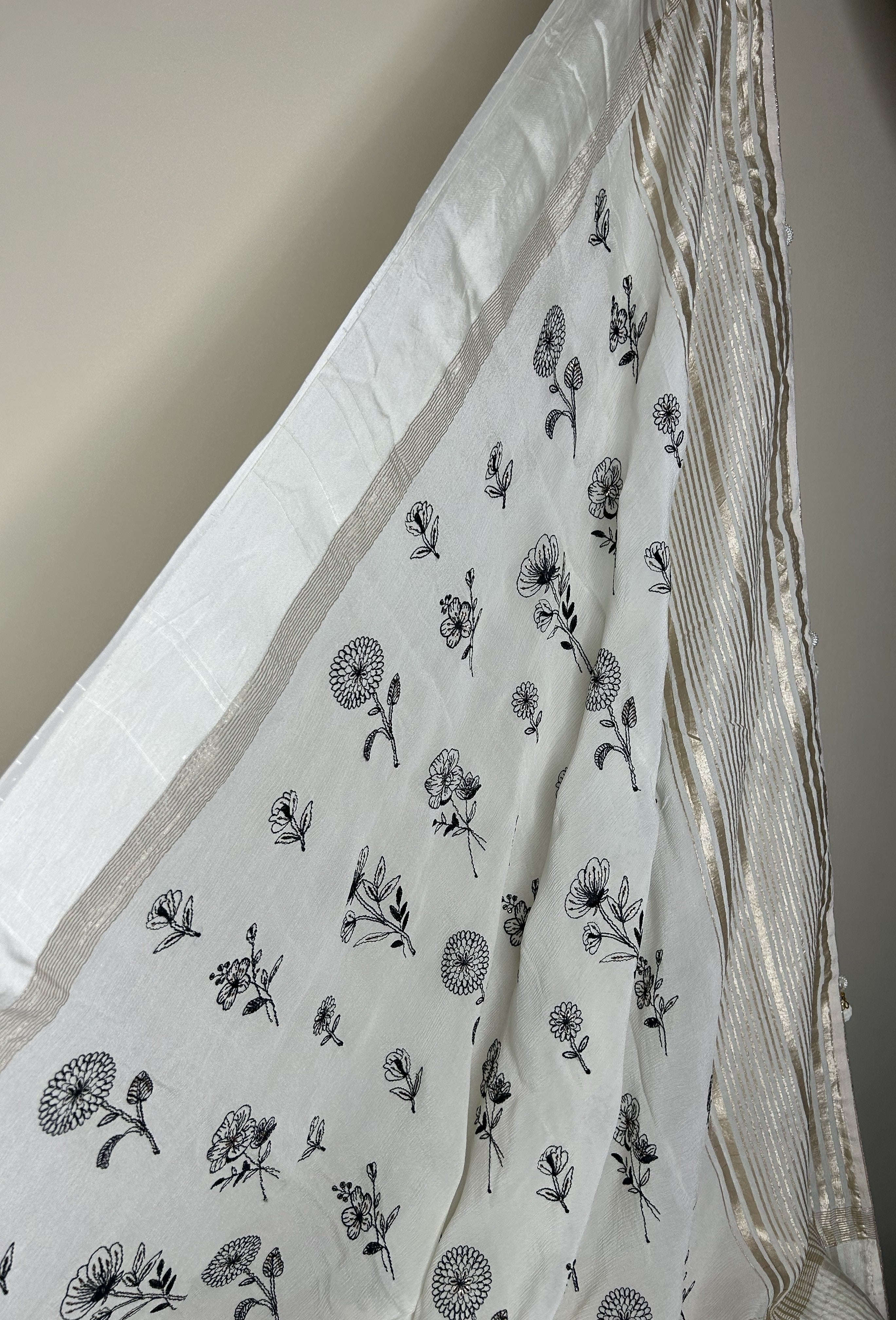 Luxurious Pure Chinon Saree with Delicate Handwork Saree Embroidery | Designer Saree Amai Jaipur