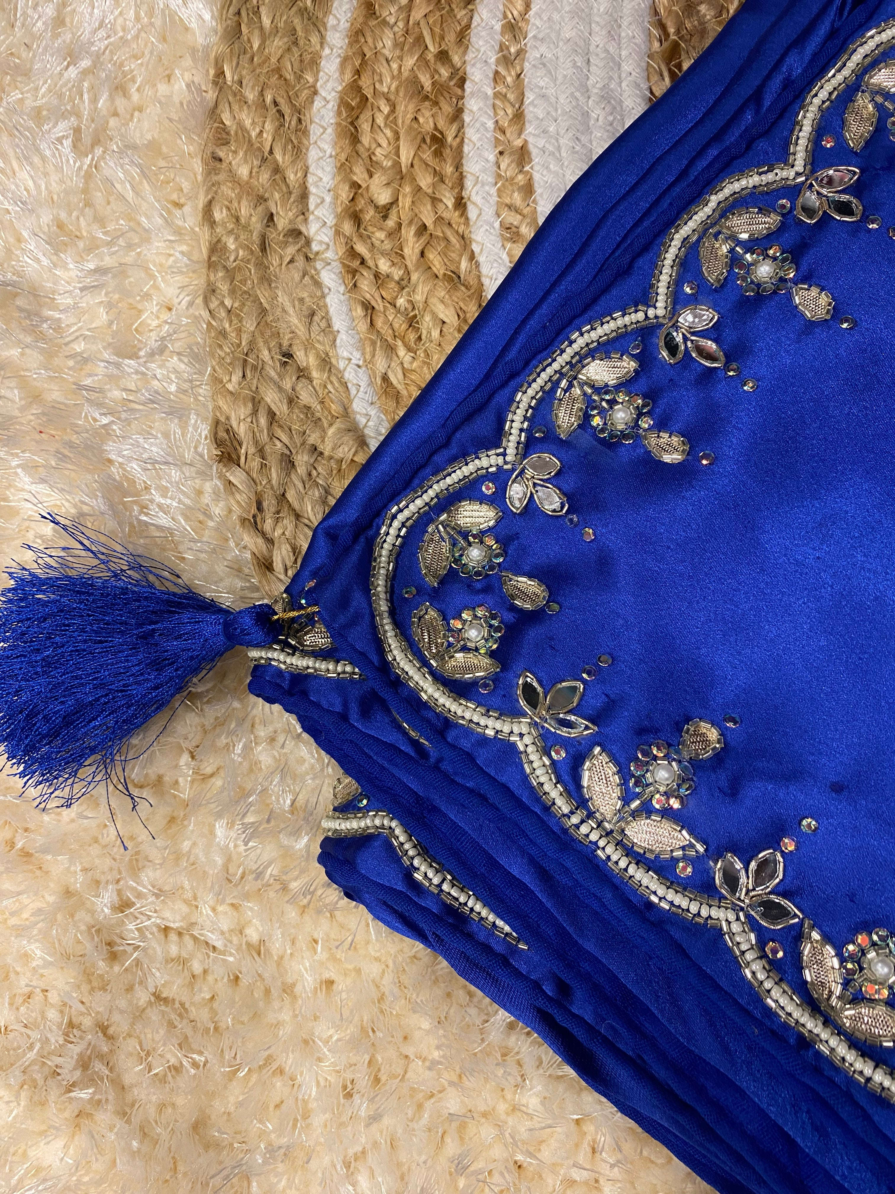 Luxurious Pure Satin Saree with Chid Moti & Kardhana Handwork | Festive Occasions Amai Jaipur