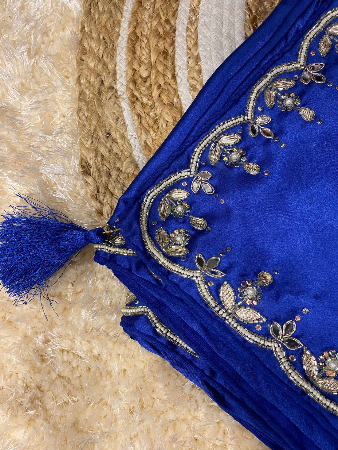 Luxurious Pure Satin Saree with Chid Moti & Kardhana Handwork | Festive Occasions Amai Jaipur
