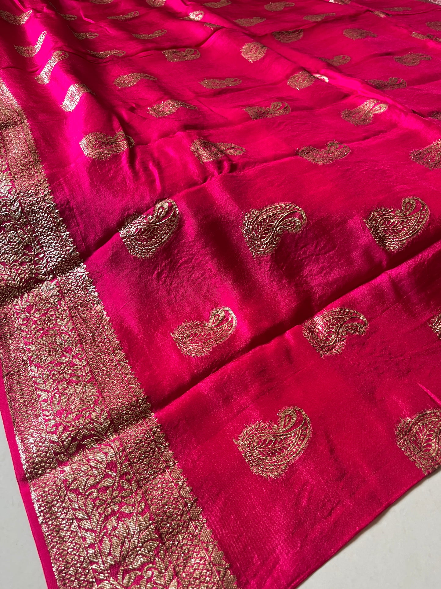 Premium Pure Russian Dola Fabric with Exquisite Hand Zari Weaving | Luxury Textile