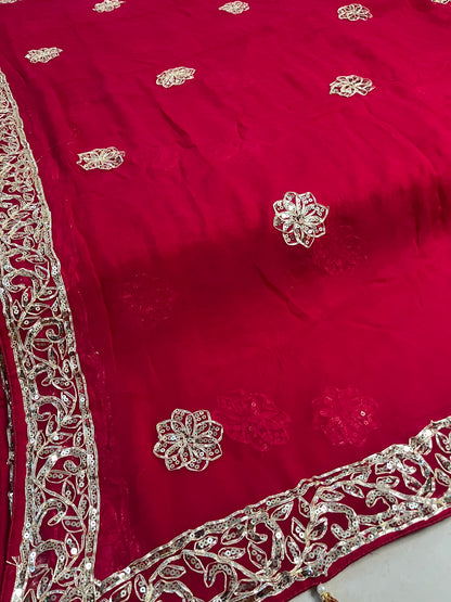 Exquisite Handwork Saree: Pure Diamond Chiffon with Kacha Gotta Butti Detailing