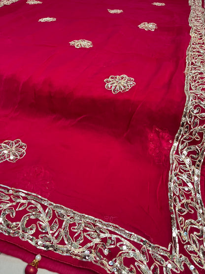 Exquisite Handwork Saree: Pure Diamond Chiffon with Kacha Gotta Butti Detailing