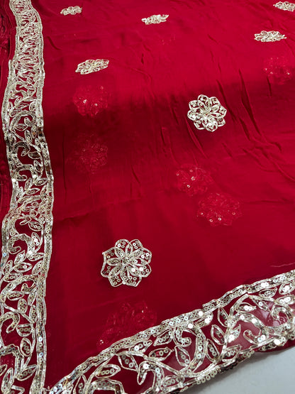 Exquisite Handwork Saree: Pure Diamond Chiffon with Kacha Gotta Butti Detailing