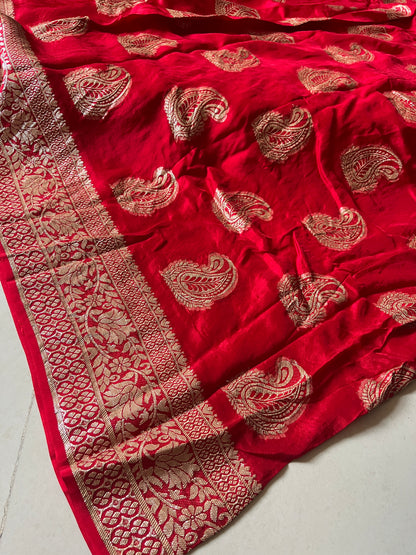 Premium Pure Russian Dola Fabric with Exquisite Hand Zari Weaving | Luxury Textile