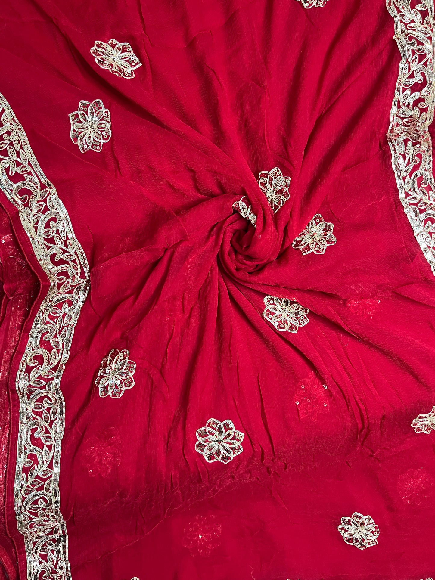 Exquisite Handwork Saree: Pure Diamond Chiffon with Kacha Gotta Butti Detailing