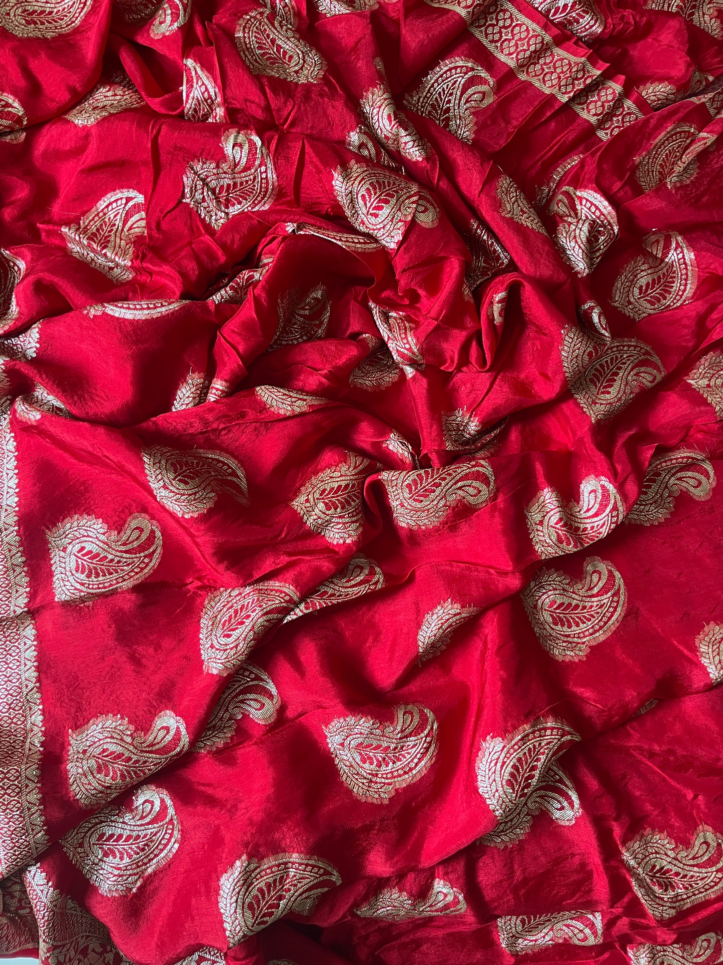 Premium Pure Russian Dola Fabric with Exquisite Hand Zari Weaving | Luxury Textile