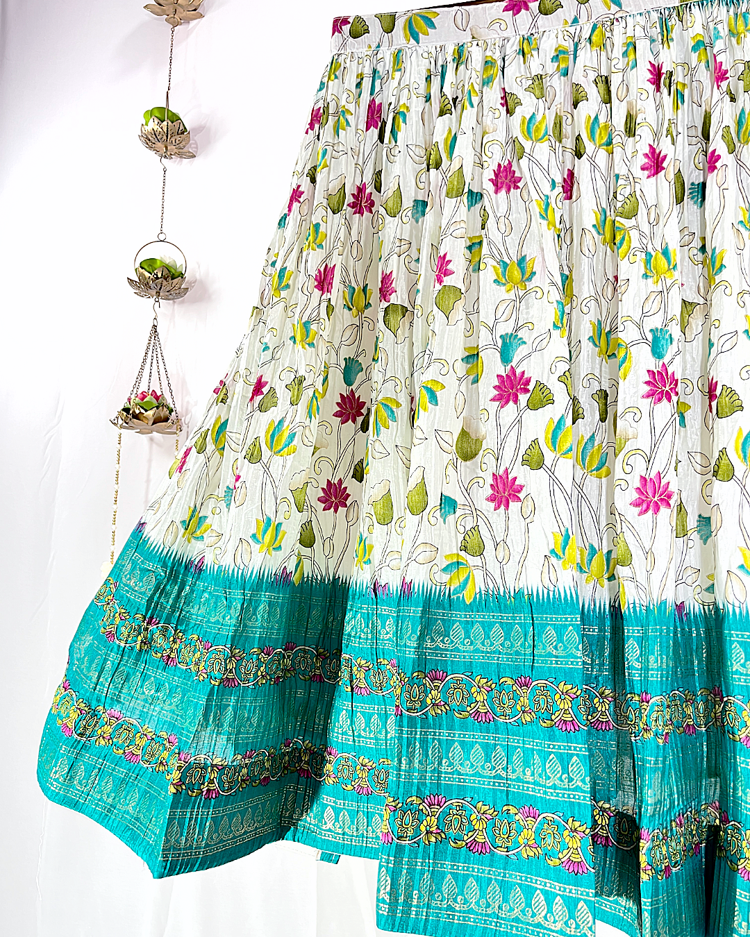 Floral Digitally Printed Cotton Lehenga Choli featuring vibrant flower motifs and lightweight breathable fabric, perfect for summer festive wear and casual ethnic occasions.