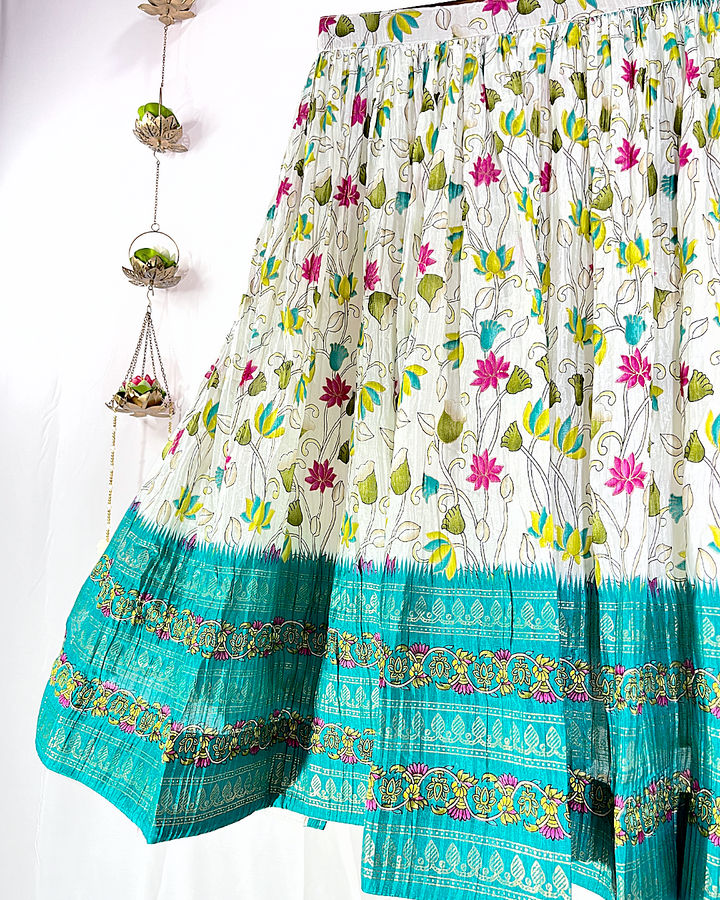 Floral Digitally Printed Cotton Lehenga Choli featuring vibrant flower motifs and lightweight breathable fabric, perfect for summer festive wear and casual ethnic occasions.