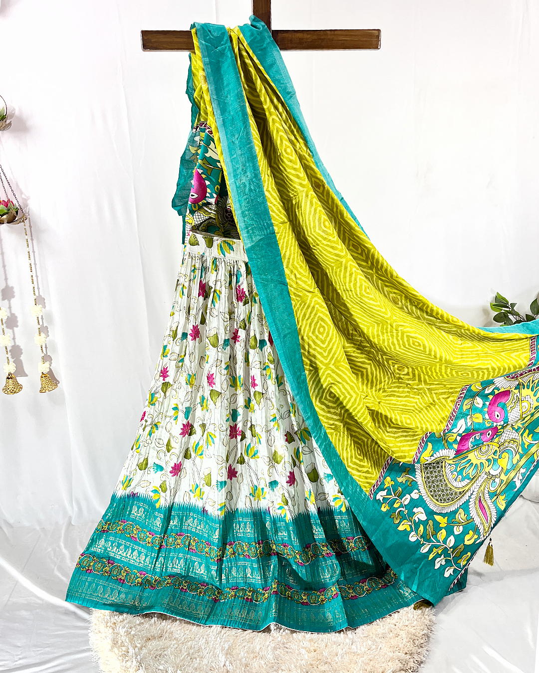 Floral Digitally Printed Cotton Lehenga Choli set, featuring vibrant flower motifs on lightweight fabric, perfect for summer festive occasions.