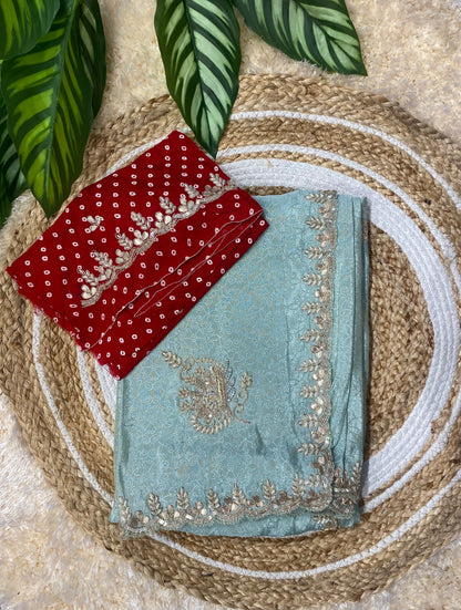 Exquisite Designer Saree: Pure Cosmos Saree with Heavy Zardozi & Moti Handwork