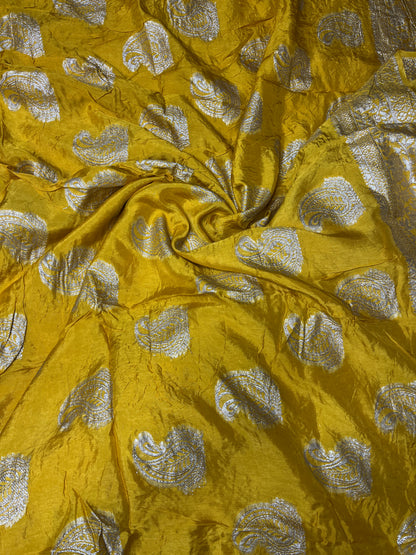 Premium Pure Russian Dola Fabric with Exquisite Hand Zari Weaving | Luxury Textile